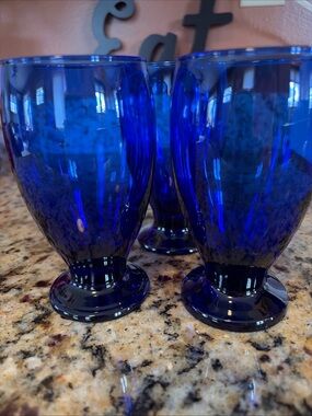 Cristar Lexington Cobalt Blue Footed Water Goblet Vintage set of 3